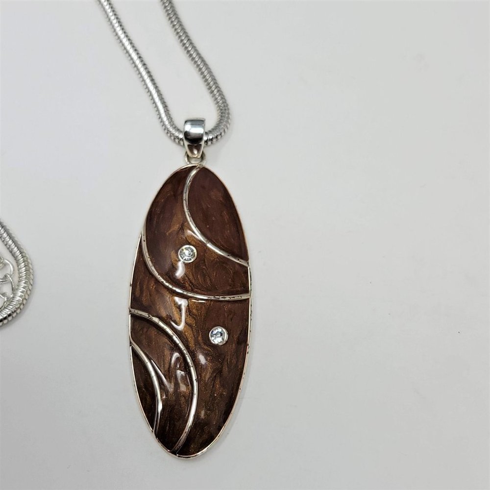 Modern Enameled Pendant Necklace Snake Chain - Picture 2 of 8